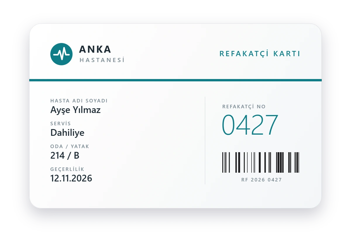 Barkodlu hasta refakatçi kartı