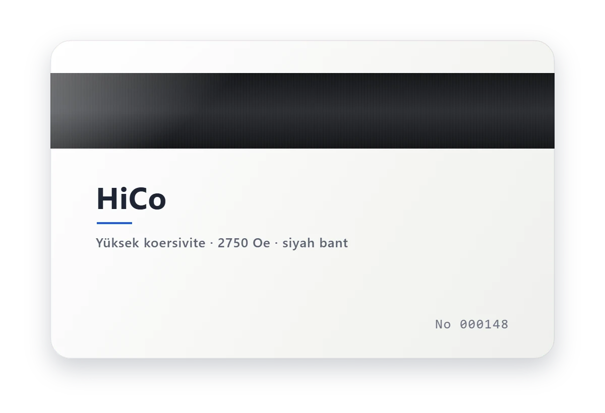 HiCo manyetik kart, 2750 Oe yüksek koersiviteli siyah manyetik bantlı PVC kart