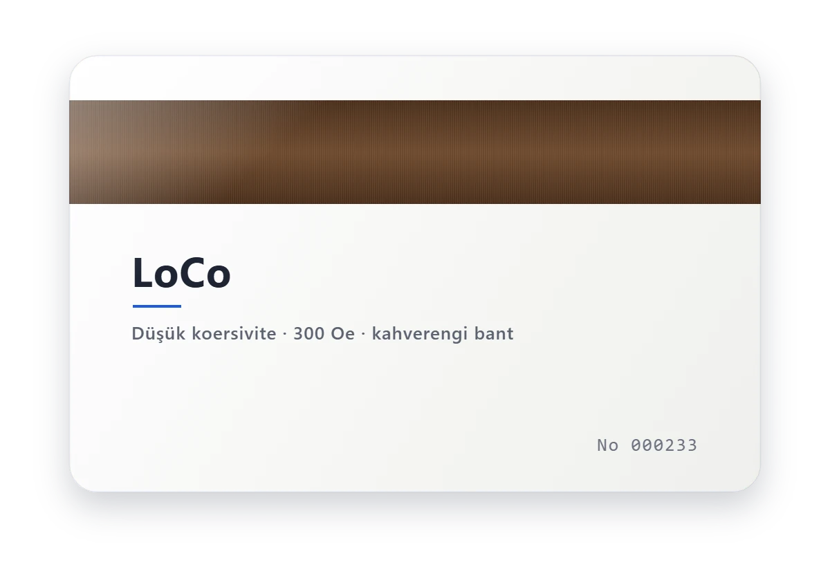 LoCo manyetik kart, 300 Oe düşük koersiviteli kahverengi manyetik bantlı kart