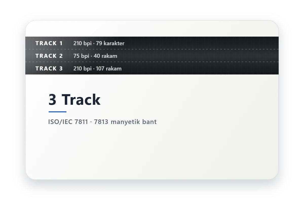 3 track manyetik bantlı kart, Track 1, Track 2 ve Track 3 veri alanları